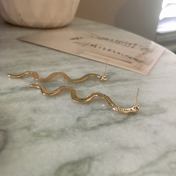 Gold Snake Chic Drop Earrings - Picture 6 of 7
